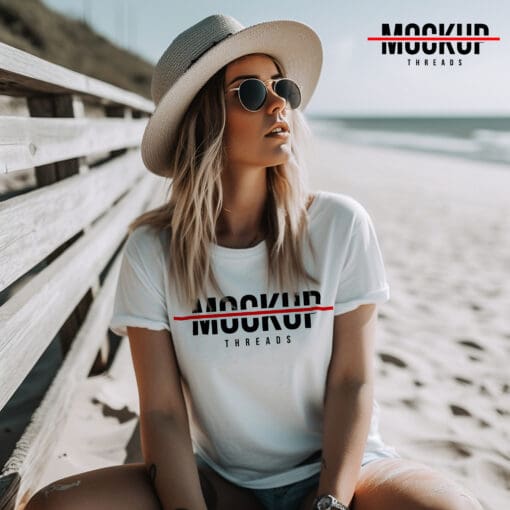 Beach Female - White T-Shirt Mockup 02