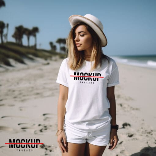 Beach Female - White T-Shirt Mockup 04