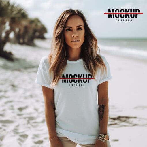 Beach Female - White T-Shirt Mockup 05