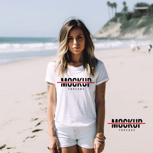 Beach Female - White T-Shirt Mockup 06
