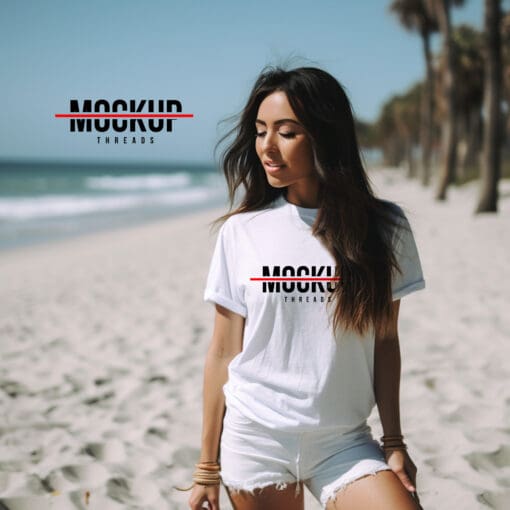 Beach Female - White T-Shirt Mockup 07