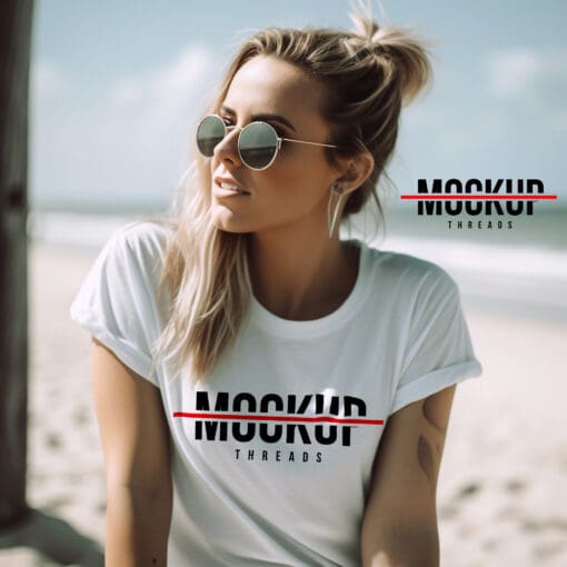 Beach Female - White T-Shirt Mockup 09