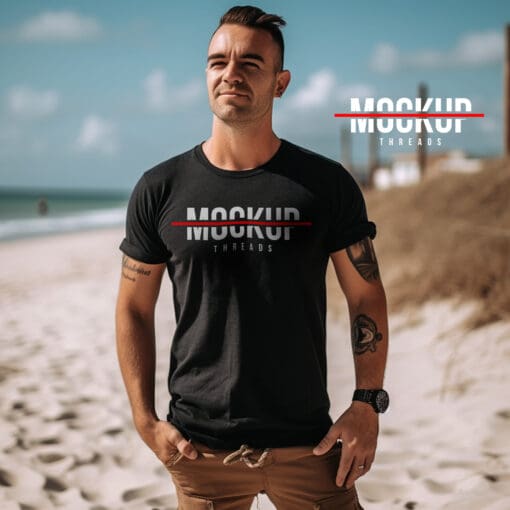 Beach Male - Black T-Shirt Mockup 04