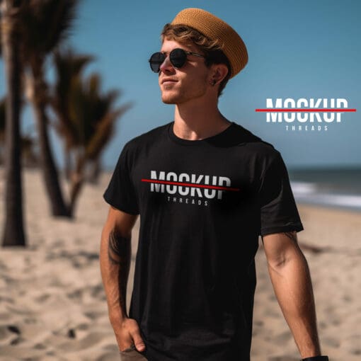 Beach Male - Black T-Shirt Mockup 07