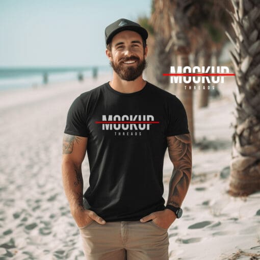 Beach Male - Black T-Shirt Mockup 08