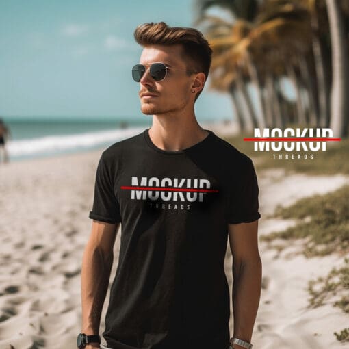 Beach Male - Black T-Shirt Mockup 09