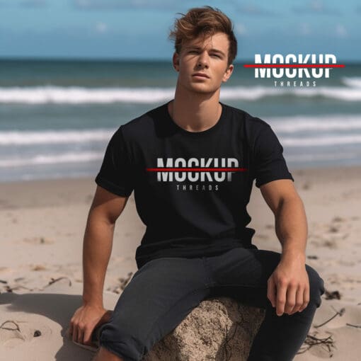 Beach Male - Black T-Shirt Mockup 10