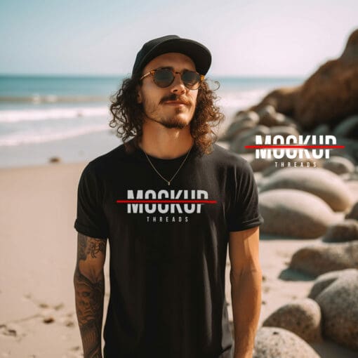 Beach Male - Black T-Shirt Mockup 12