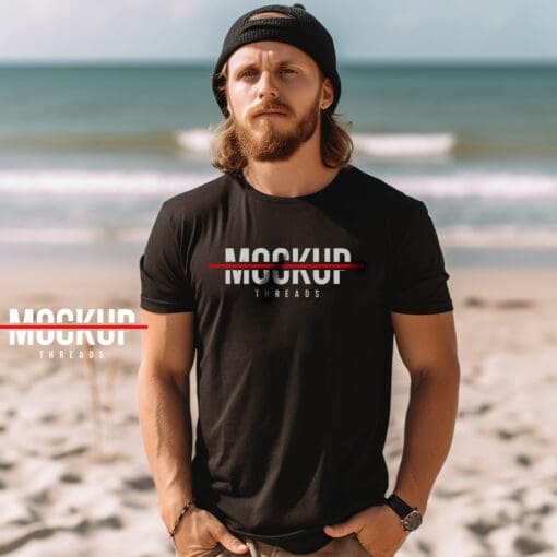 Beach Male - Black T-Shirt Mockup 14