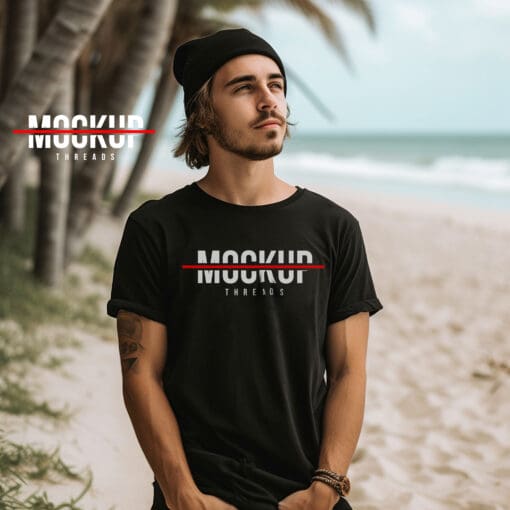 Beach Male - Black T-Shirt Mockup 15