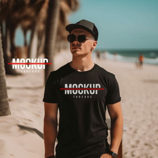 Beach Male - Black T-Shirt Mockup 17