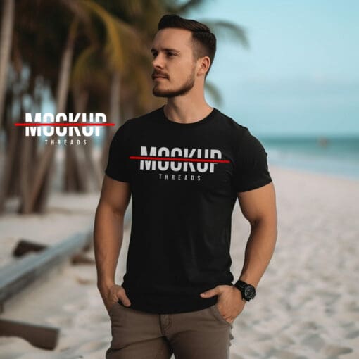 Beach Male - Black T-Shirt Mockup 18