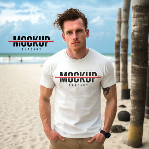 Beach Male - White T-Shirt Mockup 06