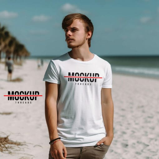 Beach Male - White T-Shirt Mockup 07