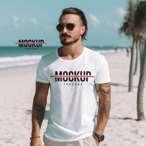 Beach Male - White T-Shirt Mockup 09