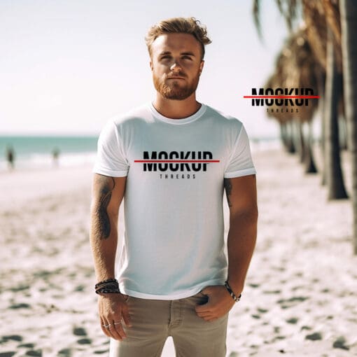 Beach Male - White T-Shirt Mockup 10