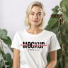Eco Female White T-shirt Mockup Template 03