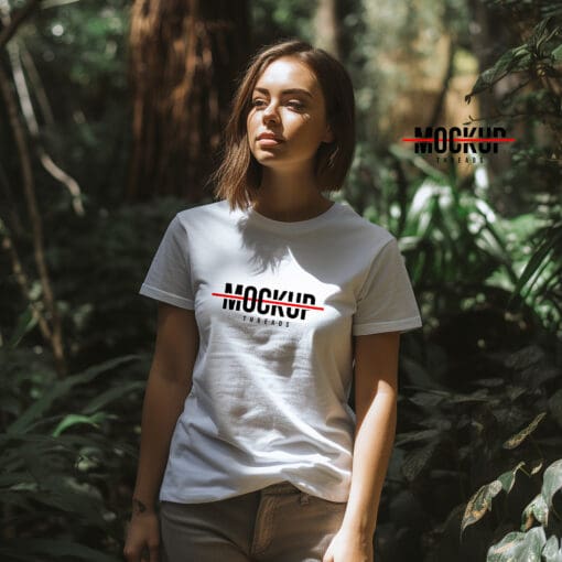 Eco Female White T-shirt Mockup Template 17