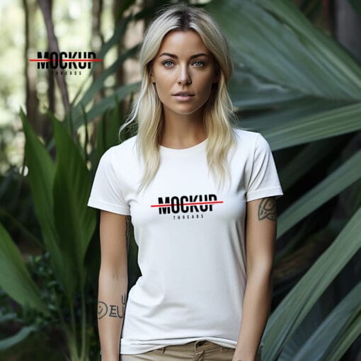Eco Female White T-shirt Mockup Template 30