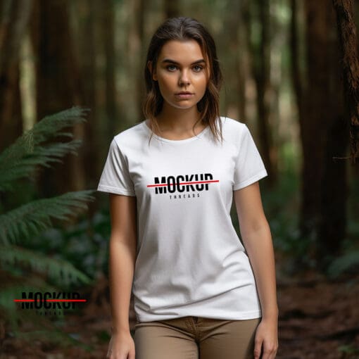 Eco Female White T-shirt Mockup Template 59