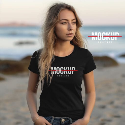 Female Beach Black T-shirt mockup 08