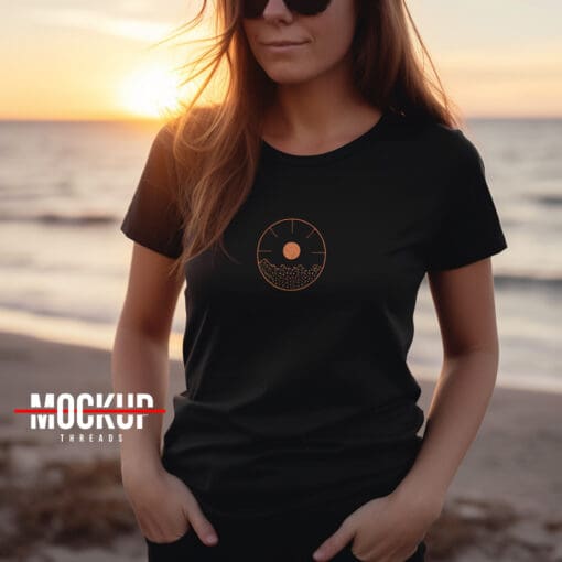 Female Beach Black T-shirt mockup 10