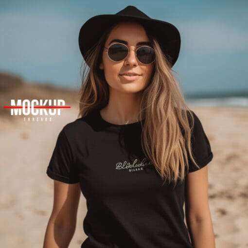 Female Beach Black T-shirt mockup 11