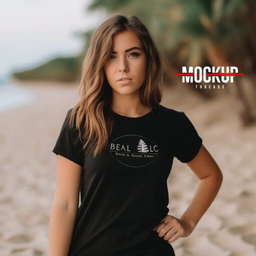 Female Beach Black T-shirt mockup 13