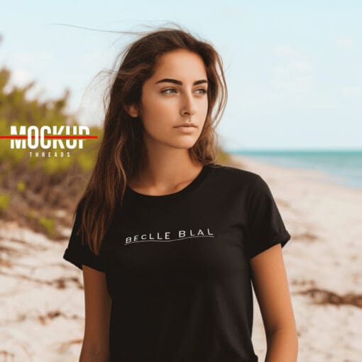Female Beach Black T-shirt mockup 17