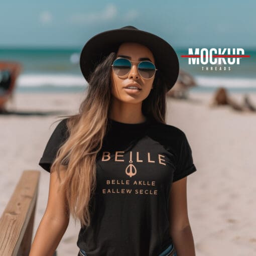 Female Beach Black T-shirt mockup 27
